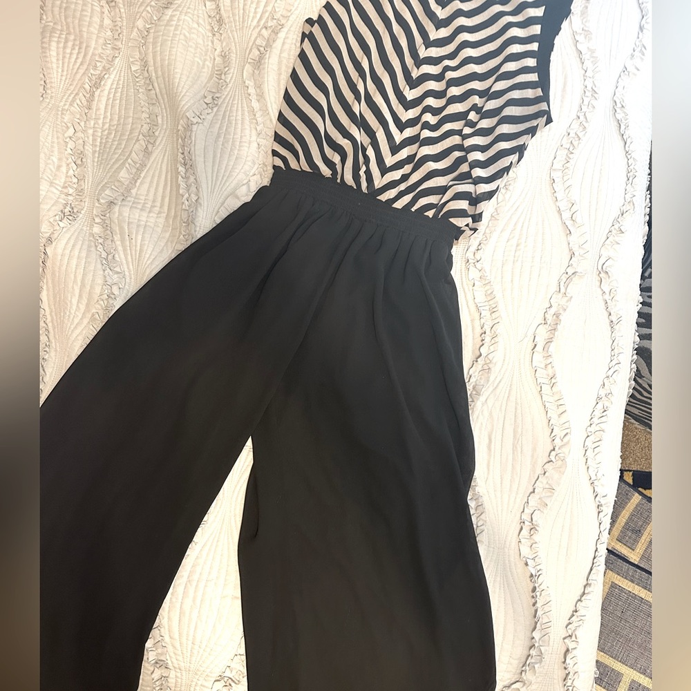 Dressy Black and White Sheer Pant Jumpsuit